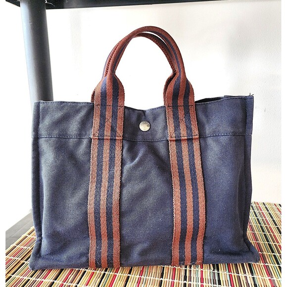 Hermes Small Fourre Tout Canvas Handbag - Blue/Rust - Picture 1 of 14